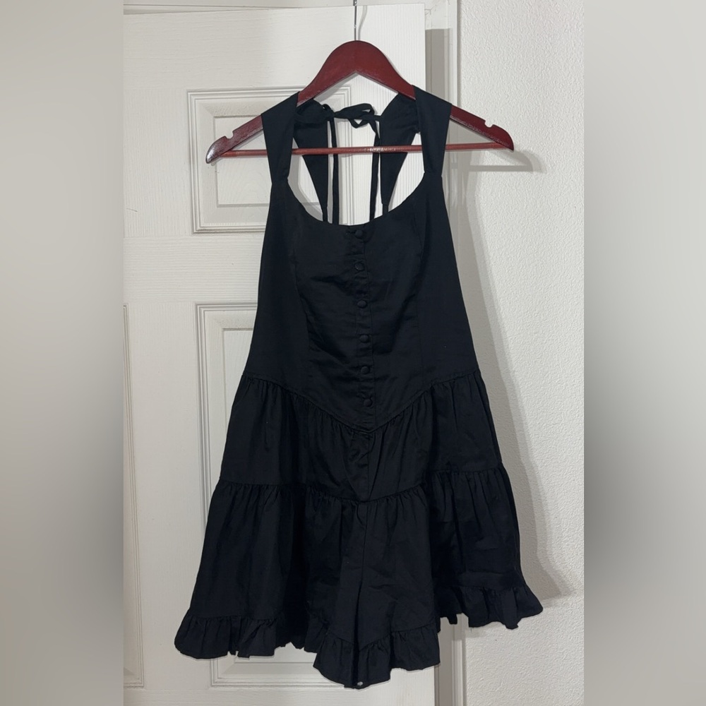 Black Sleeveless Frilly Leg Romper
